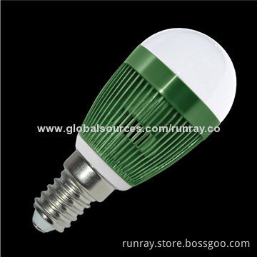 3W E17 LED Bulb, >50,000 Hours Lifespan, Aluminum Material, 110/220V AC Input Voltage, 80 to 110lm/W